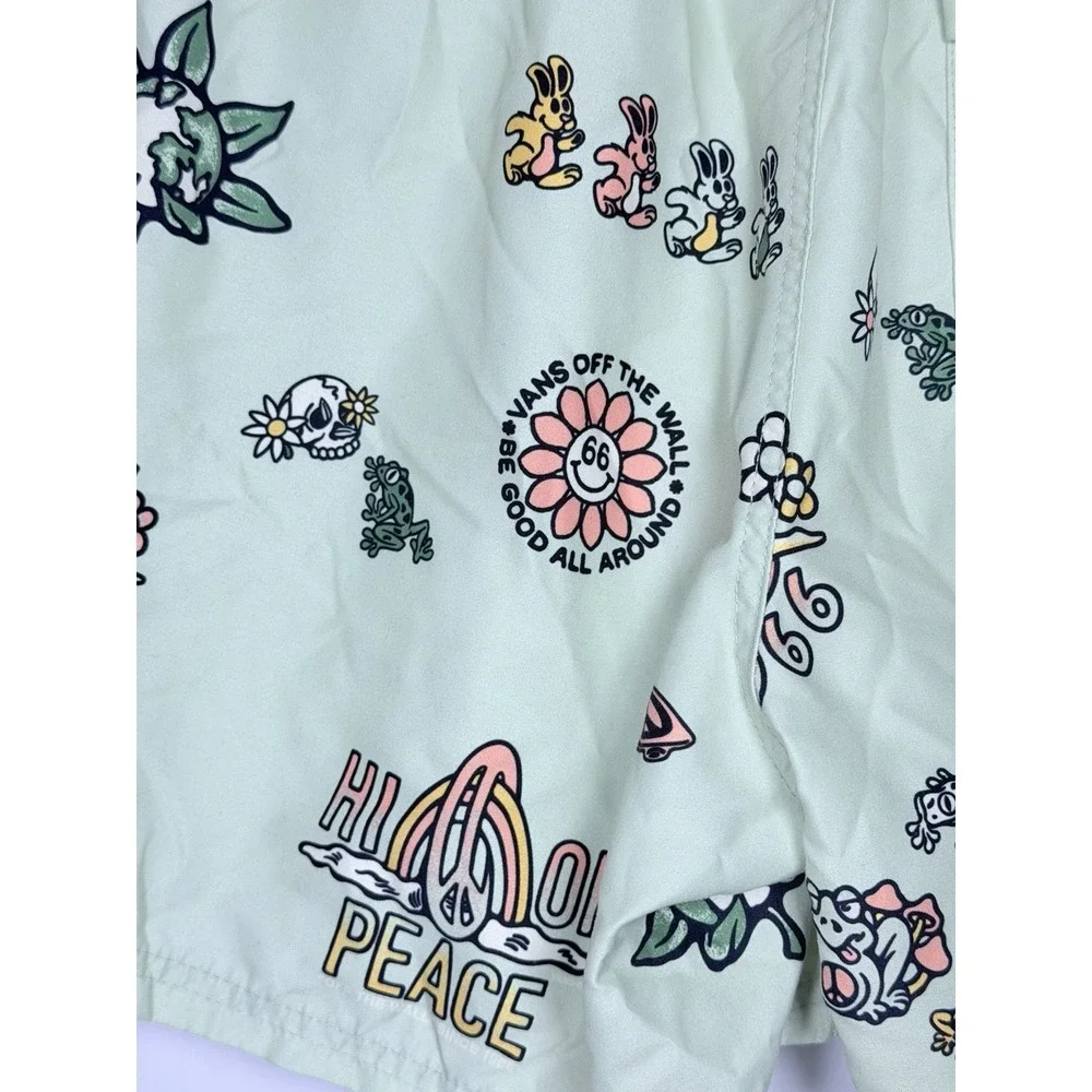 Vans Surf Volley Shorts Mens M‎ Green Peace Graphic Swim Trunks Beach 5